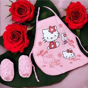 Hello Kitty NWT Girls 3pc Set Mini Chef Pink Apron + Sleeve Covers Baking Crafts